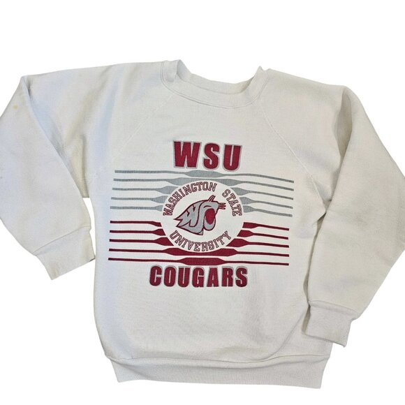 80s University Washington Cougars White Crewneck Sweatshirt Slim Small READ - Picture 1 of 12